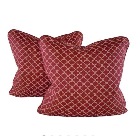 PR P Kaufmann Waverly Red Gold Fretwork Geometric Lattice Trellis Pillow Covers - Picture 6 of 6